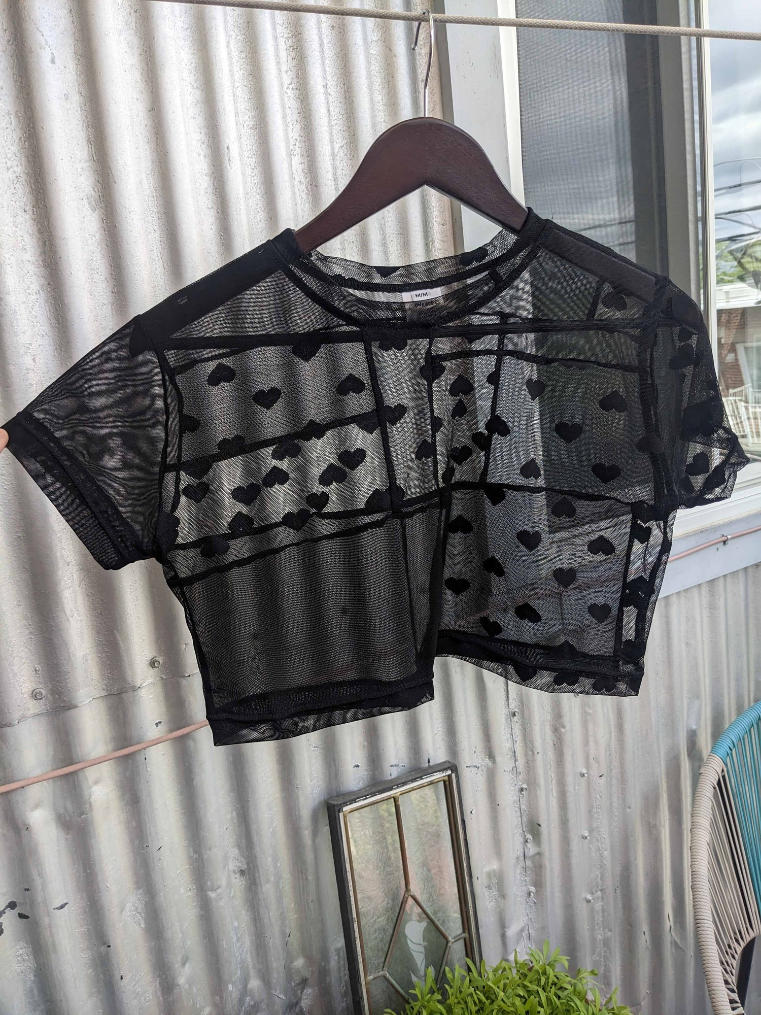 Image of OAK Black on Black Patchwork Up-cycle Boxy Crop Tee