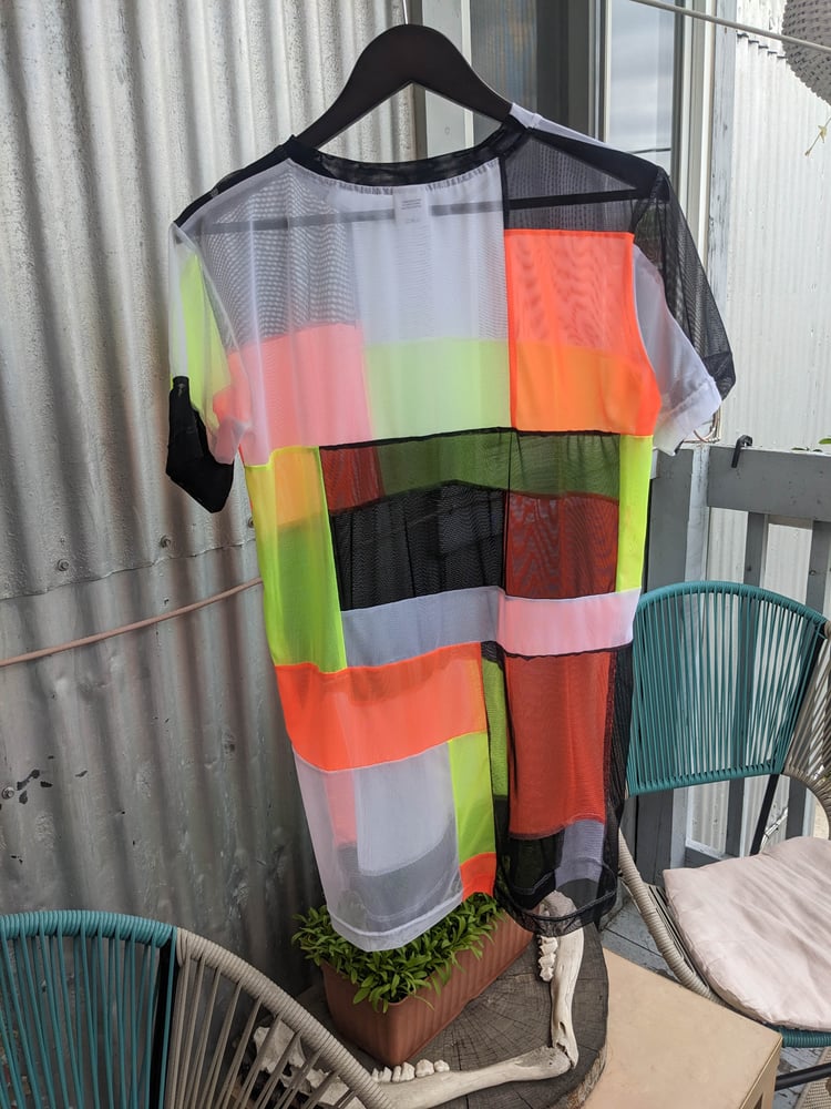 Image of OAK Lavender and Neon Yellow Patchwork Up-cycle Oversized Tee