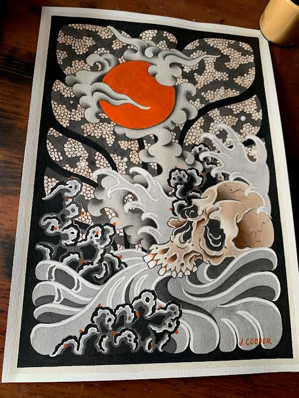 Image of Skull and wave Original 
