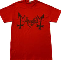 Image 1 of Mayhem " Logo " Red T-shirt -  LAST ONES !!