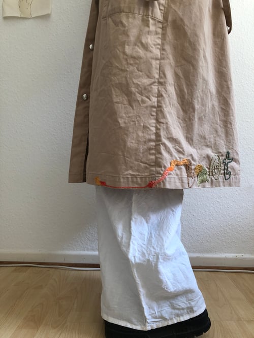 Image of Not bought with crypto - one of a kind hand embroidered trench coat, upcycled, size 36/38