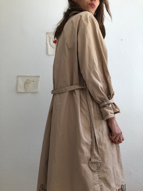Image of Not bought with crypto - one of a kind hand embroidered trench coat, upcycled, size 36/38