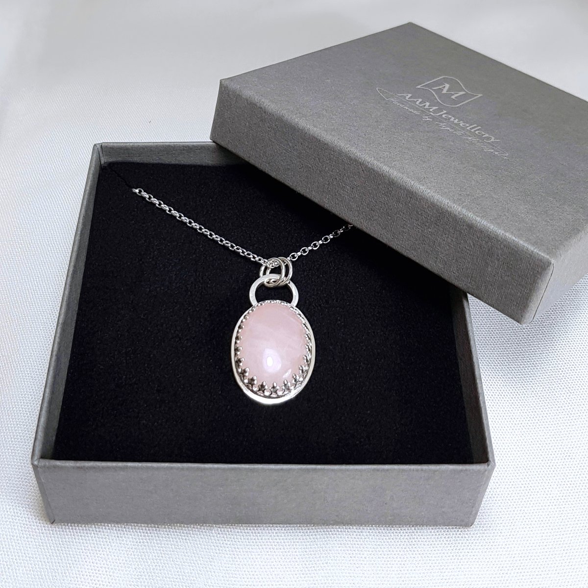 Image of Sterling Silver Rose Quartz Pendant Necklace, Handmade Sustainable Jewellery UK