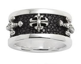 Image of Cross & Daggers Black Stingray Leather Sterling Silver str005