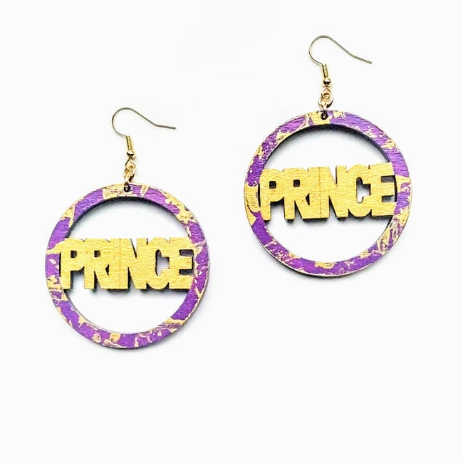 Purple & Gold Graffiti PRINCE Earrings 