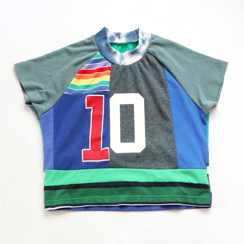 Image of patchwork green ten 10/12 10 party tenth 10th birthday bday shirt cropped crop top courtneycourtney 
