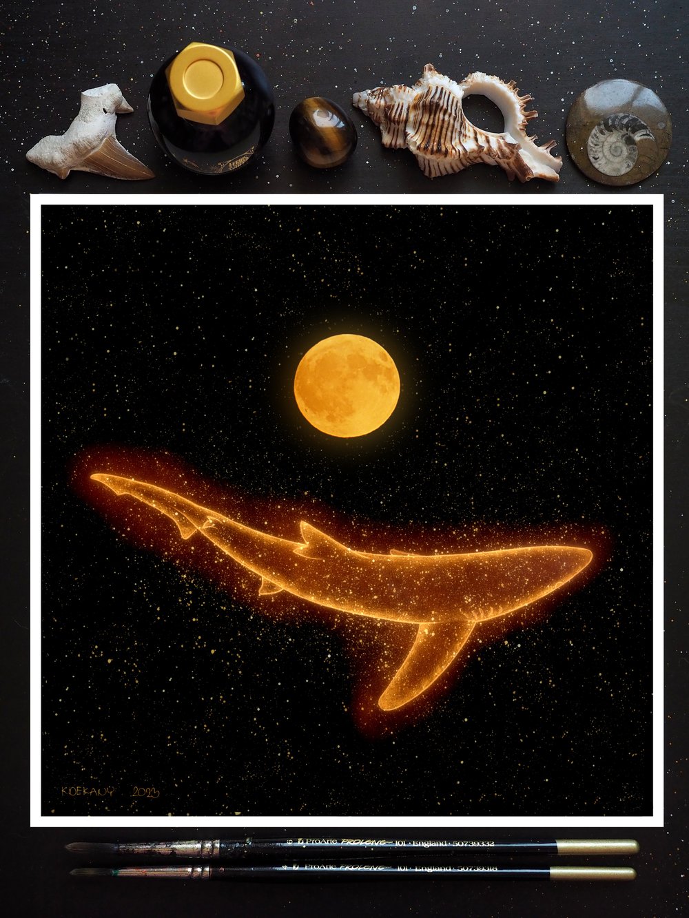 Image of Dream Around the Moon Blue Shark and Full Moon Fine Art Print 