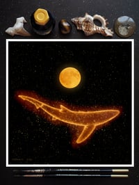 Image 1 of Dream Around the Moon Blue Shark and Full Moon Fine Art Print 