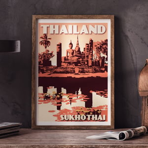 Image of Vintage poster Thailand - Sukhotai Coral - Fine Art Print