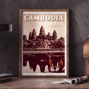 Image of Vintage poster Cambodia Cambodge - Angkor Wat Clay - Fine Art Print