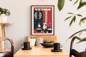 Image of Vintage poster Vietnam - Vietnamese door - Red - Fine Art Print