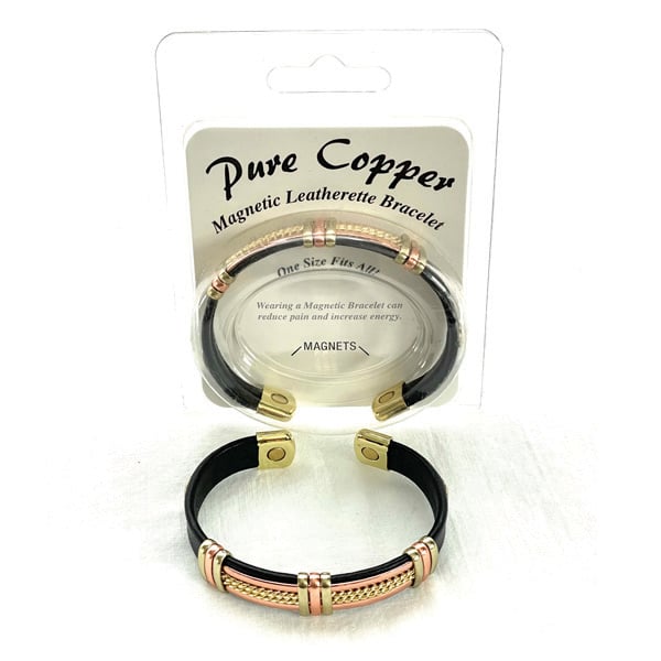 Copper and leatherette magnetic bracelet