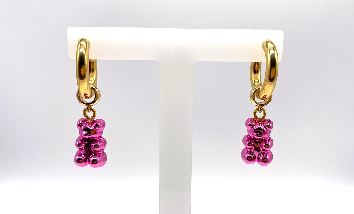 Image of Chrome Gummy Bear Earrings - Pink