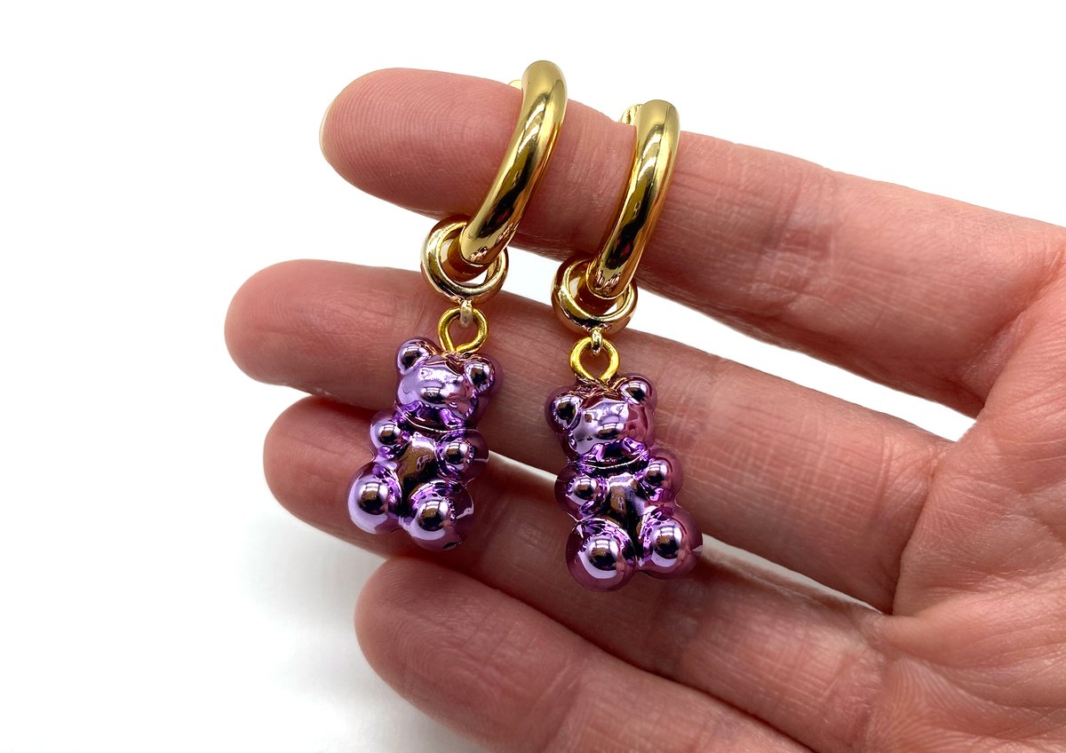Image of Chrome Gummy Bear Earrings - Purple