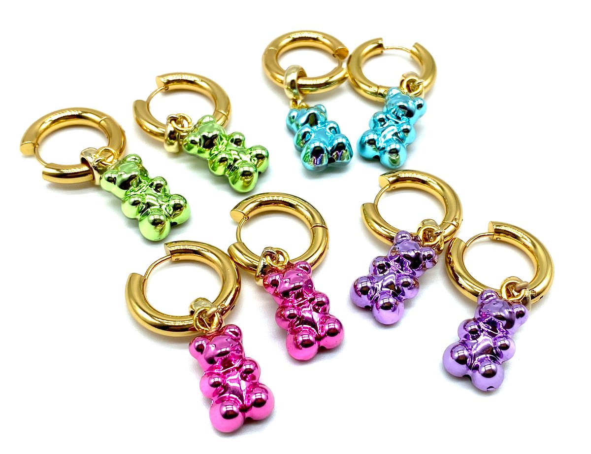 Image of Chrome Gummy Bear Earrings - Pink