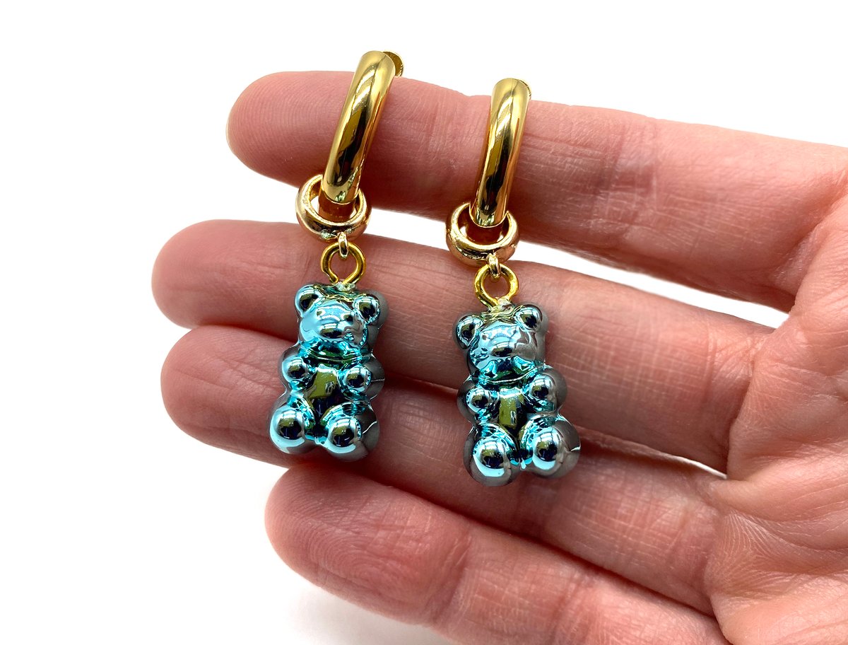 Image of Chrome Gummy Bear Earrings - Blue