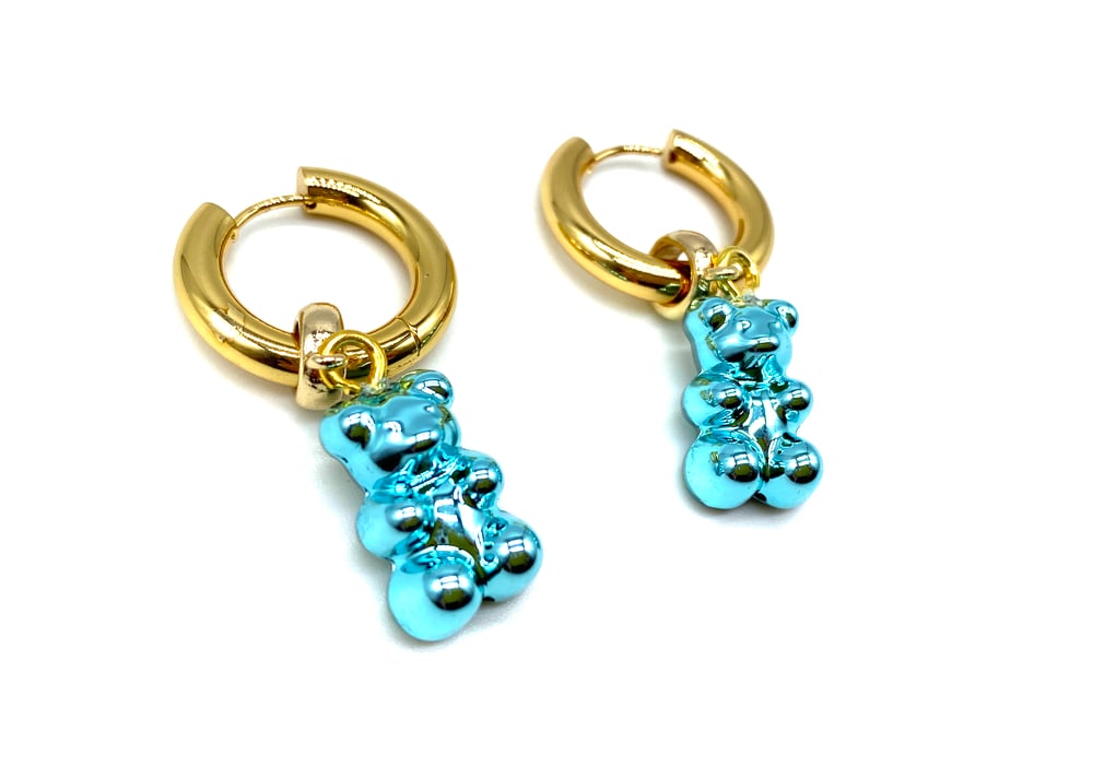 Image of Chrome Gummy Bear Earrings - Blue