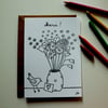 Carte à colorier bouquet de fleurs dans vase