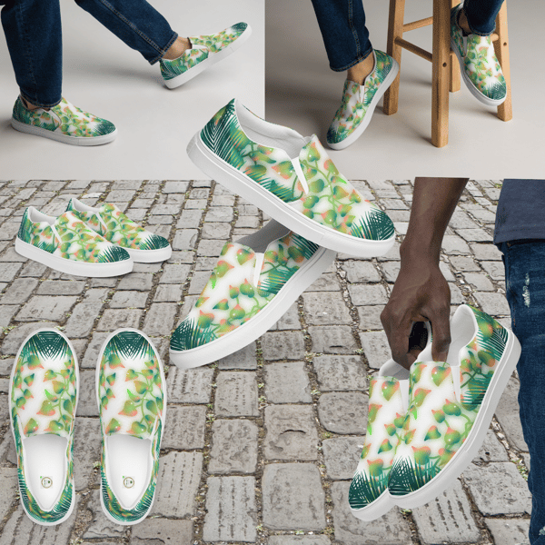 Image of Men’s slip-on canvas shoes/Green leafy Palm design