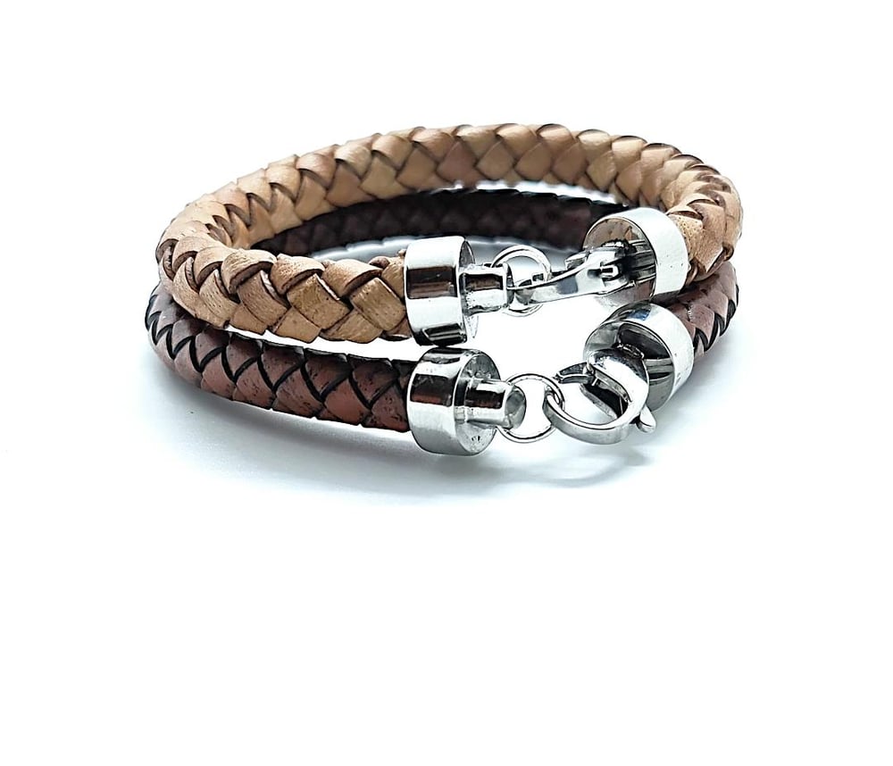 Image of Mens leather twine bracelet with clasp