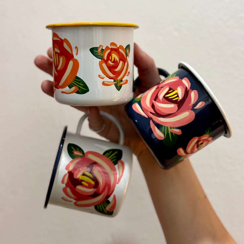 Image of Canal Boat Flower Enamel Mugs by Sure Signs