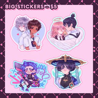 Image 1 of Assorted Fandom Stickers (Danganronpa, Evangelion, Chainsaw Man, Genshin Impact, Identity V, etc.)