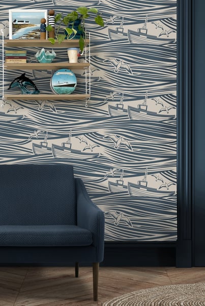Image of Whitby Wallpaper - Washed Denim