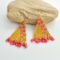 Image 1 of Fields of Wildflowers, Beaded Triangle Fringe Earrings