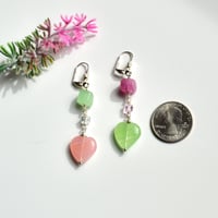 Image 3 of Heart Earrings, Light Green and Pink, Asymmetrical