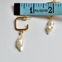 Image 4 of Baroque Pearl Gold Post Square Hoop Earrings