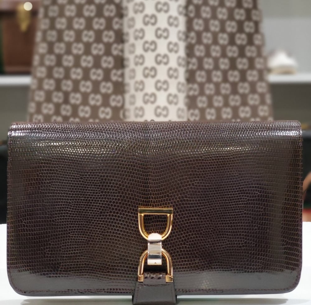 Image of Vtg. Gucci Brown Lizard Clutch/Shoulder bag