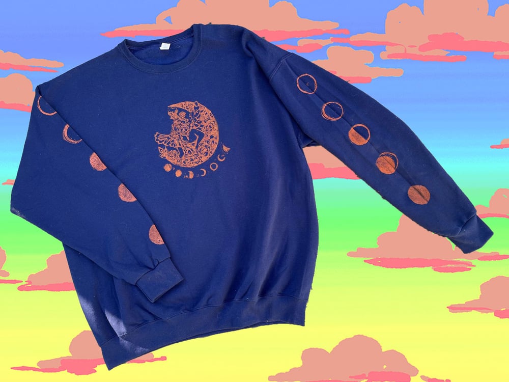 Image of MADE TO ORDER Eclipse Moon Angel Fleece Pullover Sweatshirt 