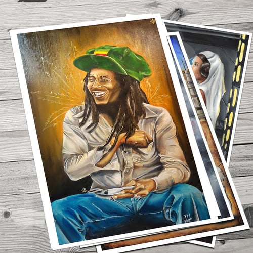 Image of JEREMY WORST Bob Marley Rastaman Rasta Original Artwork Signed Print poster PAINTING ART WALL