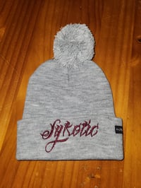 Pom Pom Beanie (Grey/Burgandy)