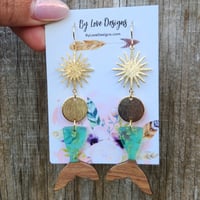 Image 2 of Wood and Resin Glitter Mermaid Earrings