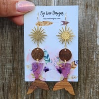 Image 3 of Wood and Resin Glitter Mermaid Earrings