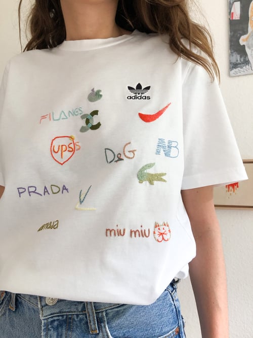 Image of ‘I don’t like logos’ - hand embroidered one of a kind t-shirt, upcycled