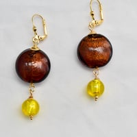 Image 2 of Murano Glass Dangle Earrings, Espresso and Lemon