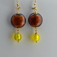 Image 1 of Murano Glass Dangle Earrings, Espresso and Lemon