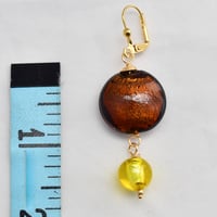 Image 3 of Murano Glass Dangle Earrings, Espresso and Lemon