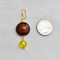 Image 4 of Murano Glass Dangle Earrings, Espresso and Lemon
