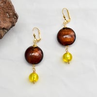 Image 5 of Murano Glass Dangle Earrings, Espresso and Lemon