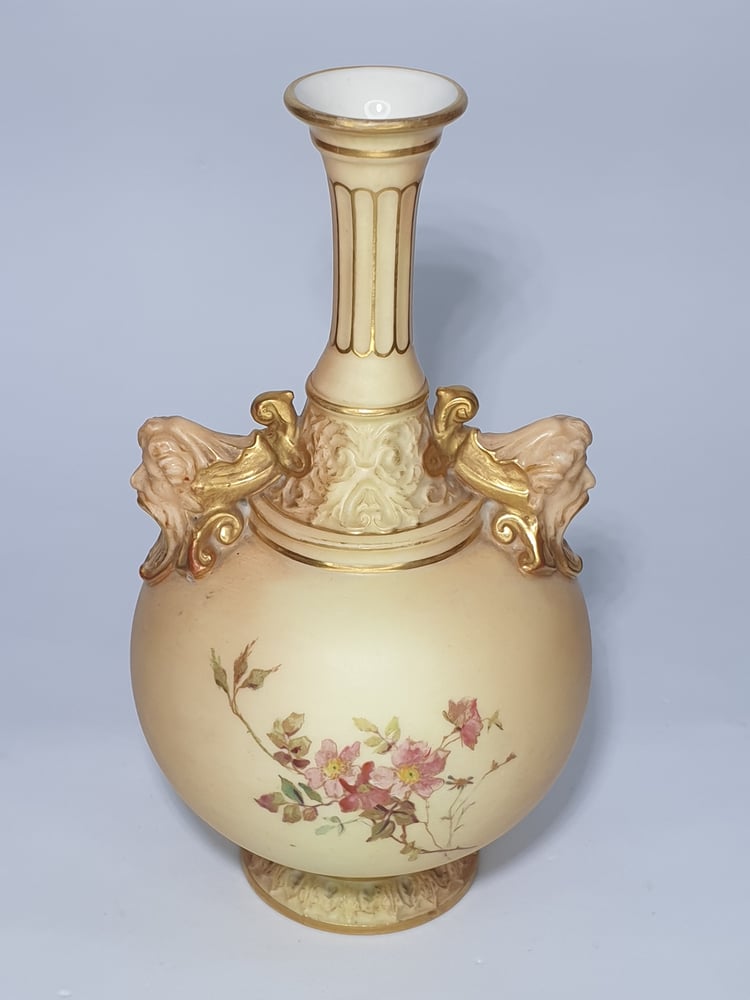 Image of Royal Worcester Vase with gaping mask handles #1