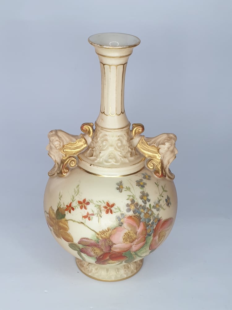 Image of Royal Worcester Vase with gaping mask handles #2