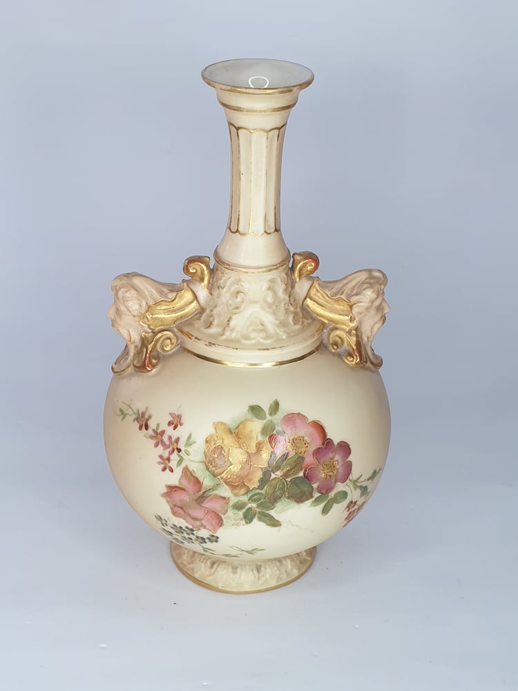 Image of Royal Worcester Vase with gaping mask handles #2
