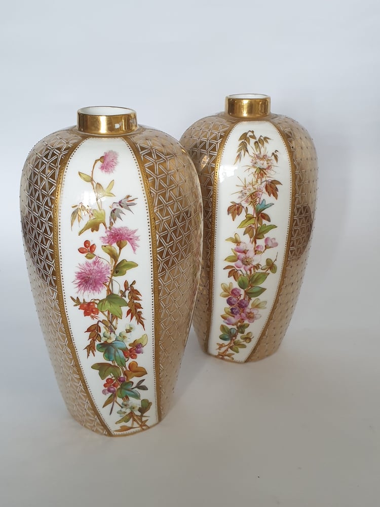 Image of Coalport Pair Panelled Vases