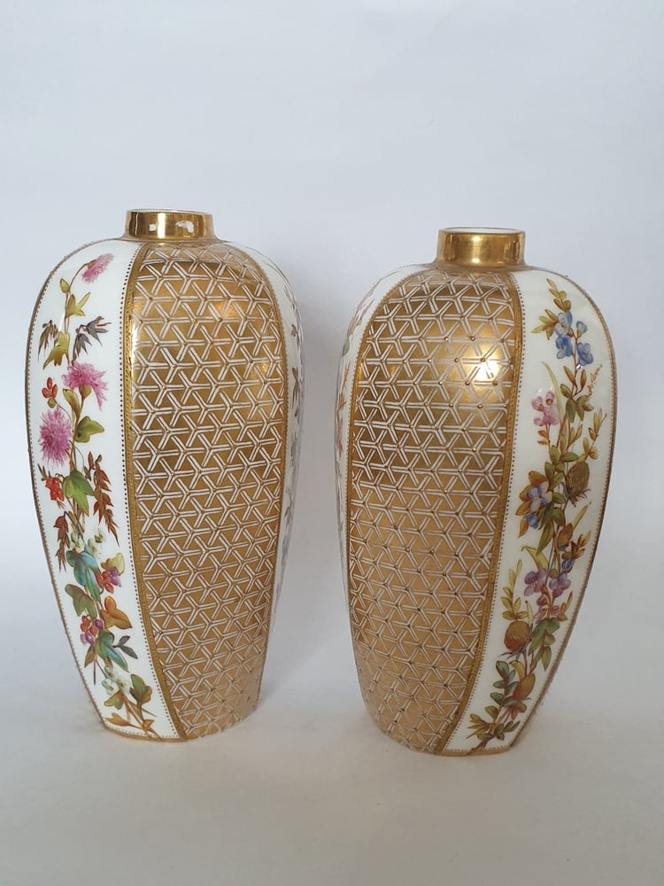 Image of Coalport Pair Panelled Vases