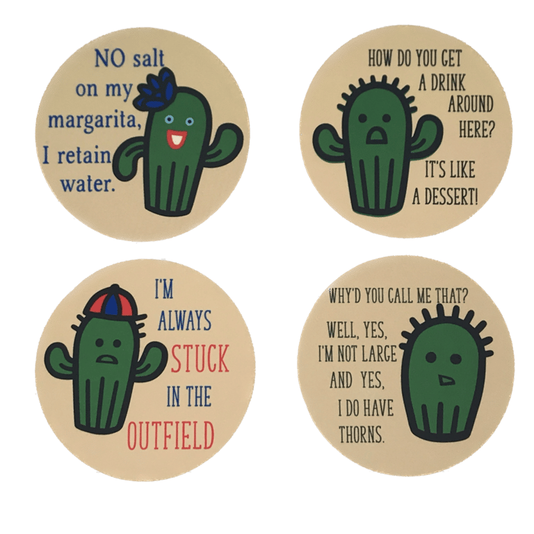 Coaster, Rubber Round, Set of Four - Cactus Fun