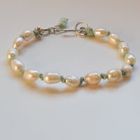 Image 2 of Freshwater Pearl and Mint Leather Knotted Bracelet
