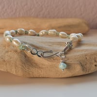 Image 3 of Freshwater Pearl and Mint Leather Knotted Bracelet